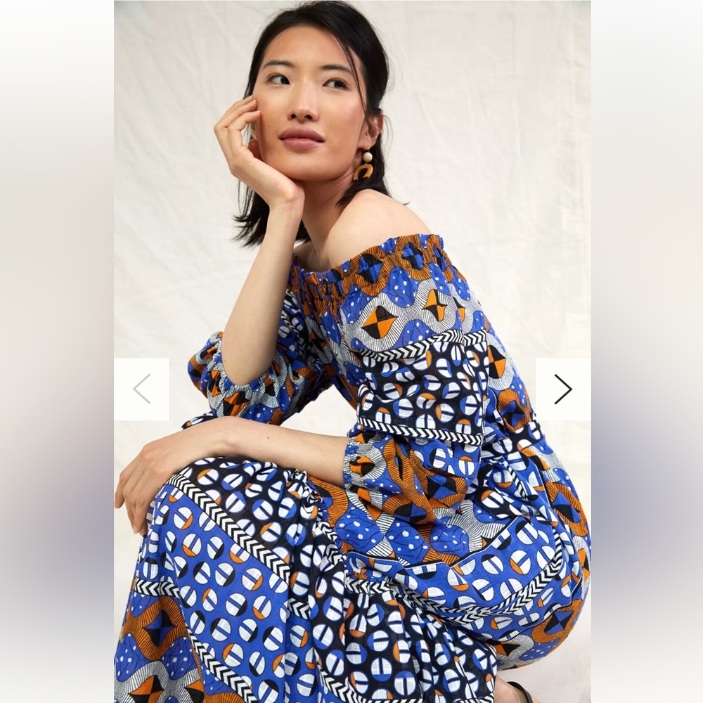 Anthropologie Abstract Flounced Off-The-Shoulder Patterned Maxi Dress - Picture 3 of 15